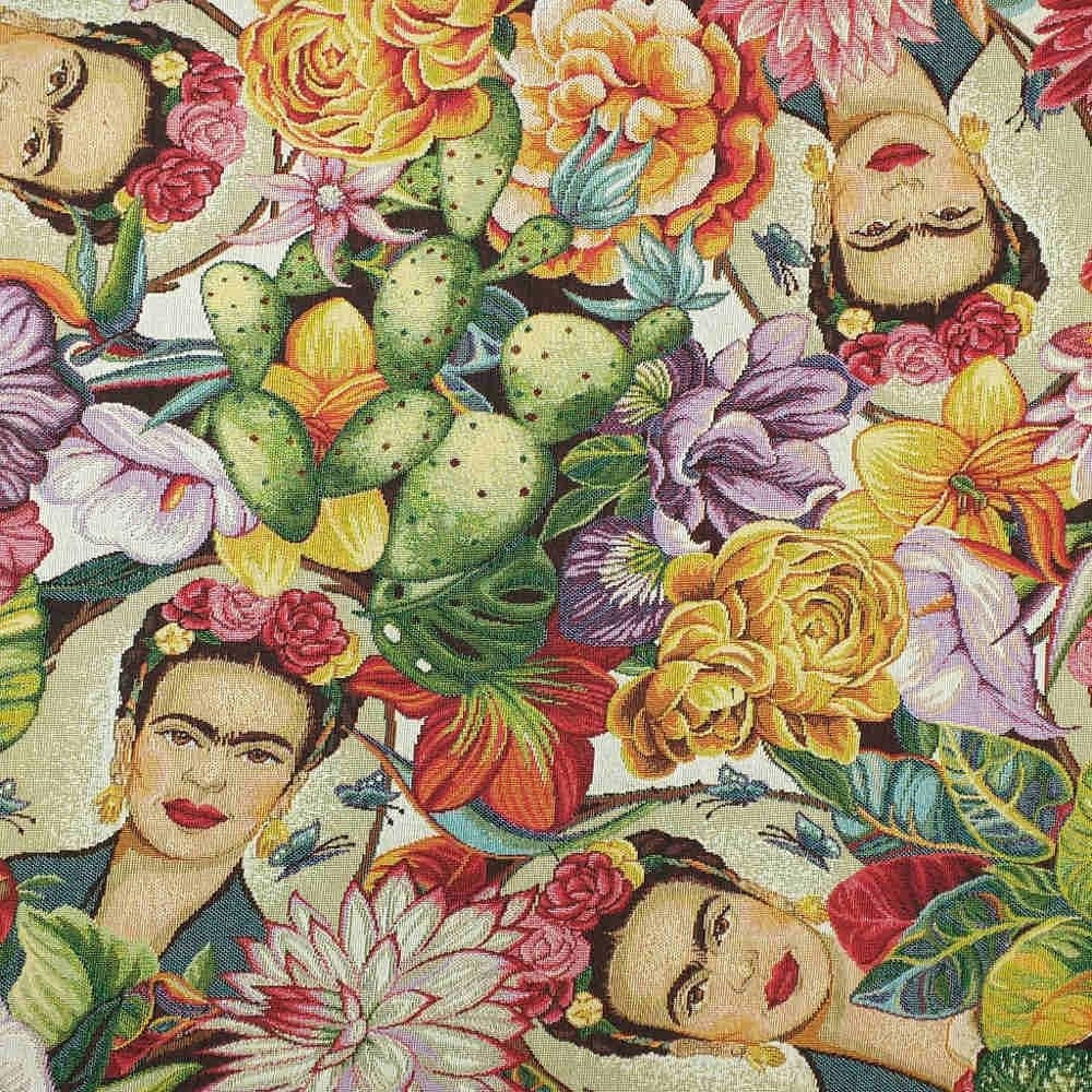 Tessuto jacquard gobelin ecosostenibile fantasia tropicale 100 x 280
